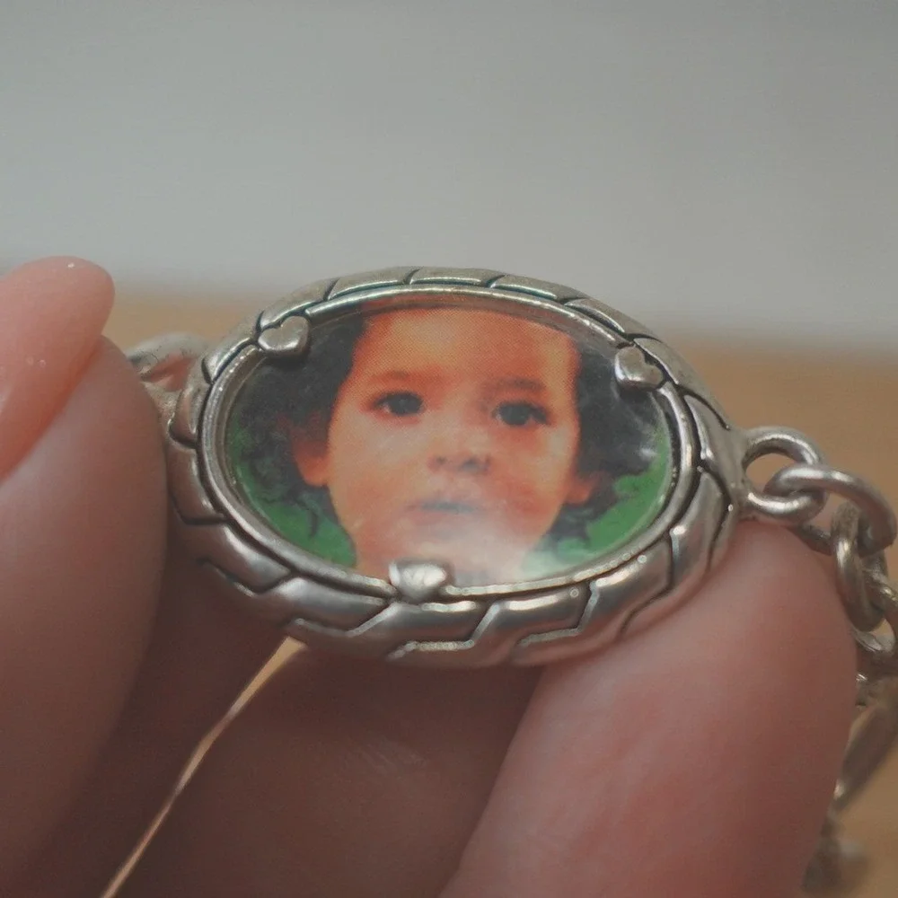 Y2K Photo Locket Charm Bracelet Silver Tone Picture Love Retro Chunk Jewelry